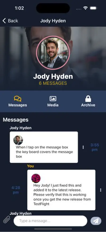 An eljo direct message thread